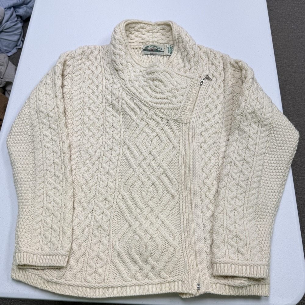 Aran Crafts Zip Cardigan Womens Large Cream Excellent 100% Merino Wool Ireland